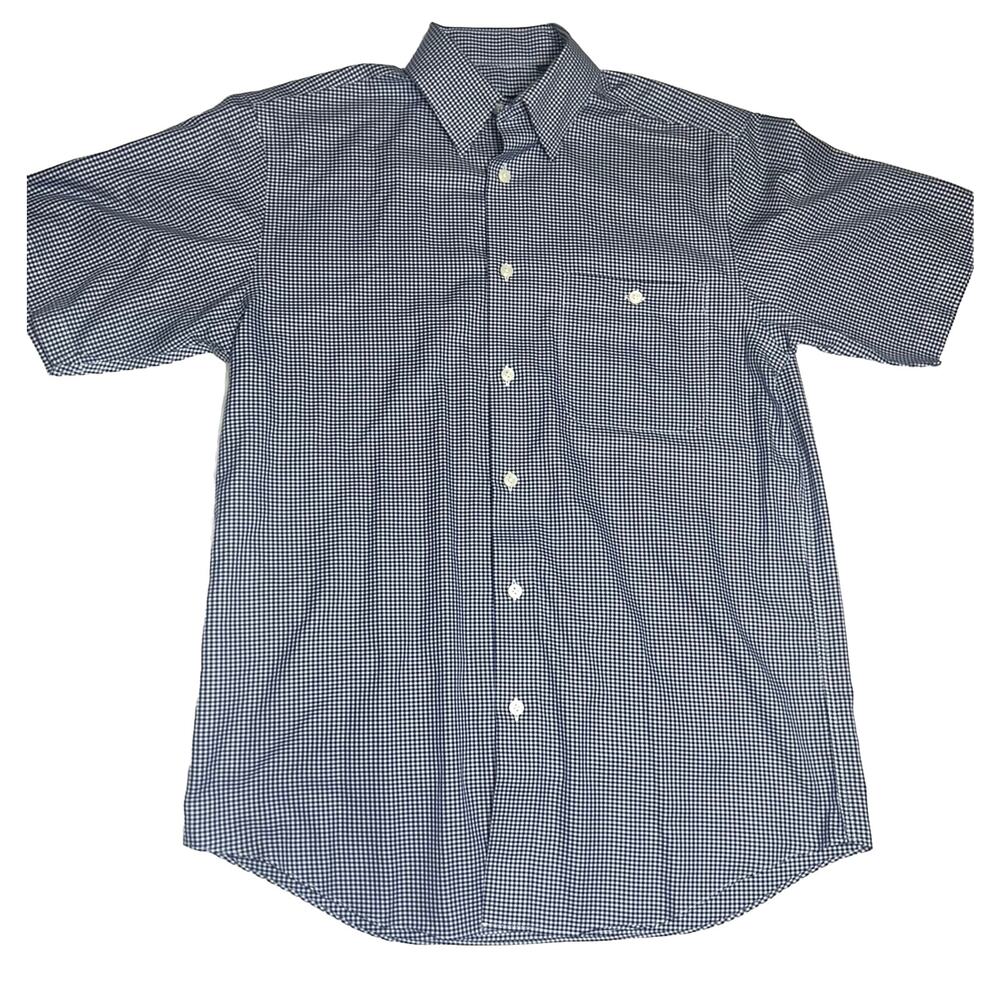 Orvis Shirt Men Size M Blue White Check Plaid S/S Button Up Pocket Cotton Casual
